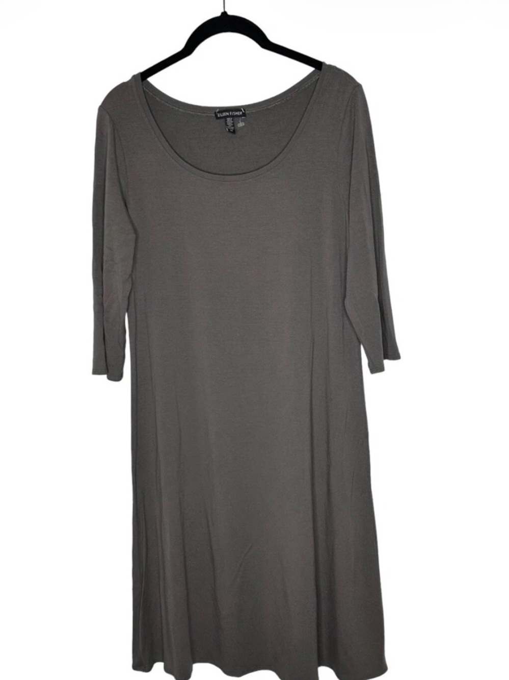 Eileen Fisher Charcoal Scoop Neck Short Sleeve Dress. Casual, Minimalist, MED